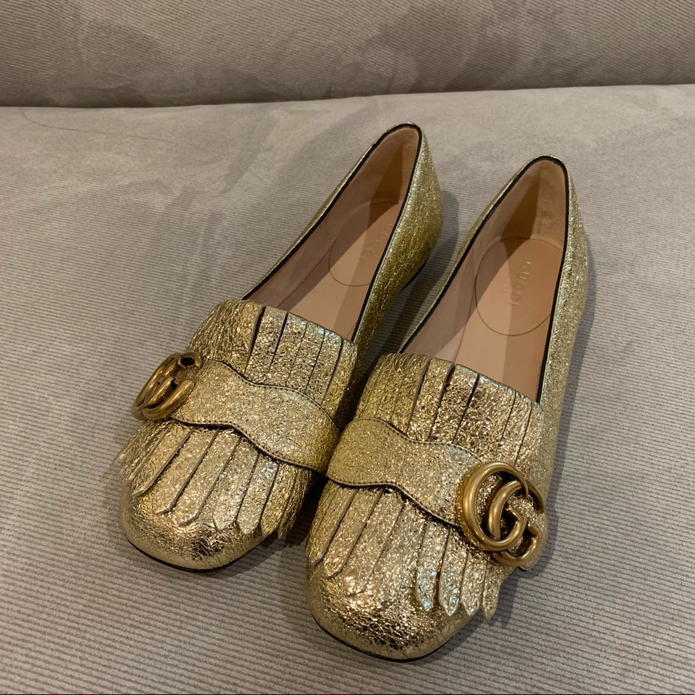 GUCCI Metallic Laminate Calfskin Marmont Flats